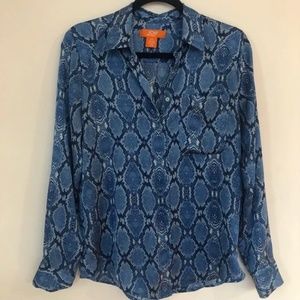 JOE Satin Blue Animal Print Long Sleeve Blouse | S